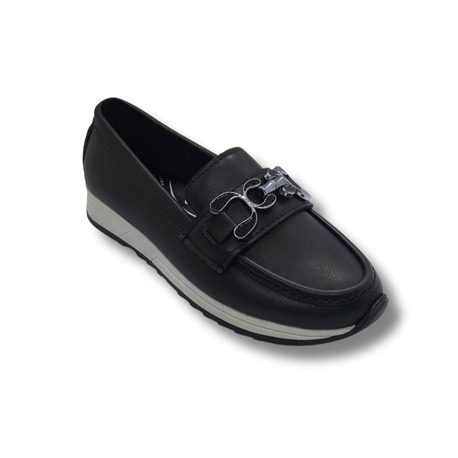 Kadın Siyah Taşlı Tokalı Comfort Loafer Ayakkabı, Rahat Taban, Düz Kadın Babet Ayakkabı
