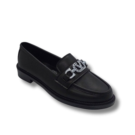 Kadın Siyah Taşlı Tokalı Rahat Comfort Taban Loafer Babet Ayakkabı