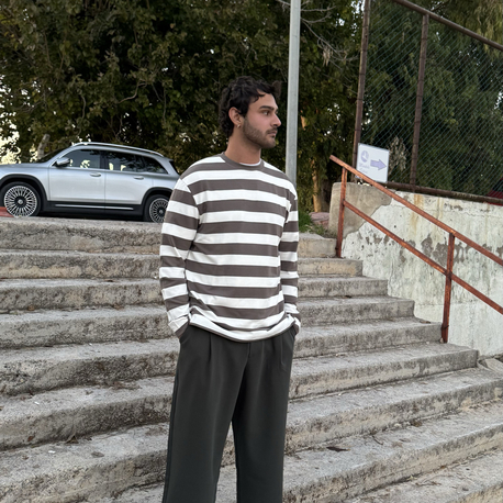 Zara Basic Çizgi Desenli Uzun Triko/Kahve