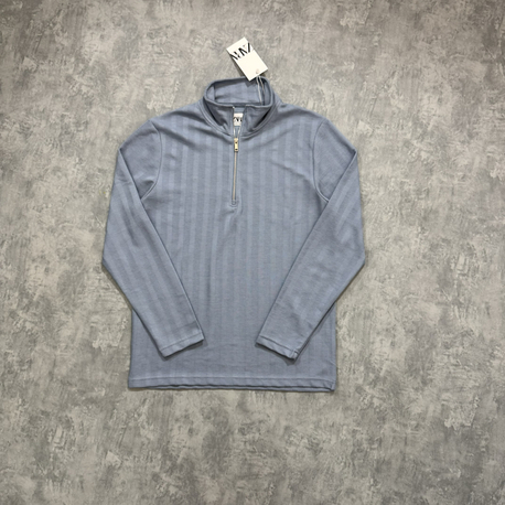 Zara Half Zip Triko Kumaş Sweatshirt/Mavi