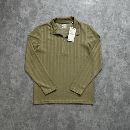Zara Half Zip Triko Kumaş Sweatshirt/Yeşil