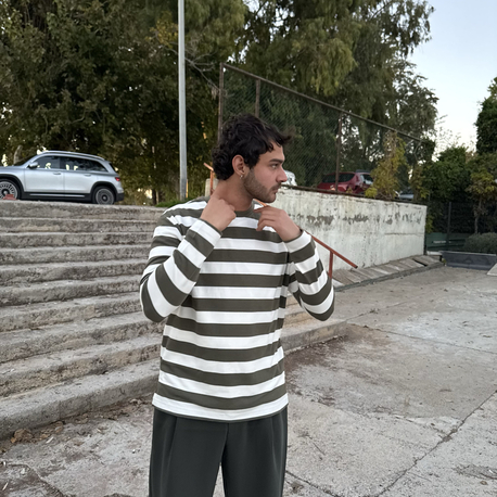 Zara Basic Çizgi Desenli Uzun Triko/Haki