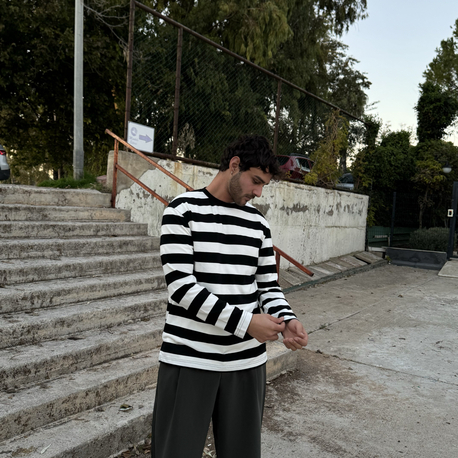 Zara Basic Çizgi Desenli Uzun Triko/Siyah
