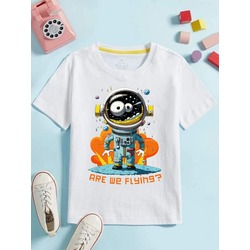 Are We Flying Yazılı Çocuk Tişörtü - Astronot Tişörtü - Pamuklu - Unisex - A Kalite