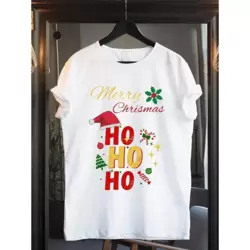 Yılbaşı T-Shirtü Hohoho Merry Christmas Yılbaşı T-Shirt Unisex Pamuklu Noel T-Shirtü