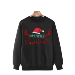Merry Christmas Yılbaşı Sweatshirtü, Noel Sweatshirtü Unisex Siyah İçi Pamuklu