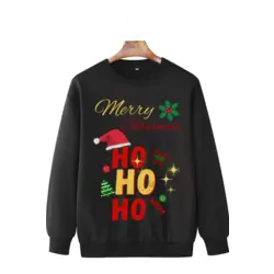 HoHoHo Merry Christmas Yılbaşı Sweatshirt, Noel Sweatshirt Unisex Siyah İçi Pamuklu