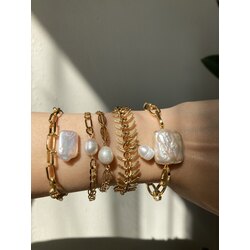 Thick Chain x Rectangle Keshi Pearl Bracelet No: 2