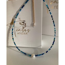 Blue Facet Agate x Pearl Necklace