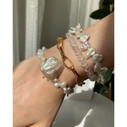 Thick Chain x Rectangle Keshi Pearl Bracelet
