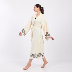 Hitit Desenli Taş Baskılı Pamuklu Müslin Kimono