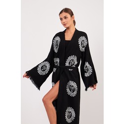 Helios Taş Baskılı Pamuklu Müslin Kimono
