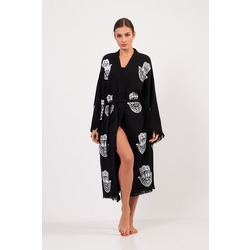 Tılsım Desenli Müslin Kimono Siyah