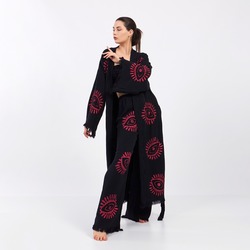 Red Eye Pamuklu Müslin Kimono Siyah Set