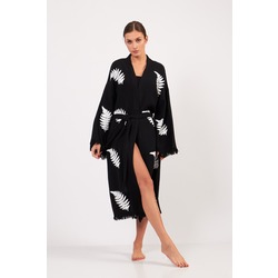 Pikan Taş Baskılı Pamuklu Kimono Siyah