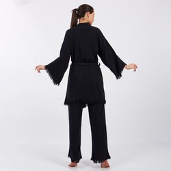 Classic Pamuklu Müslin Kimono Siyah Takım