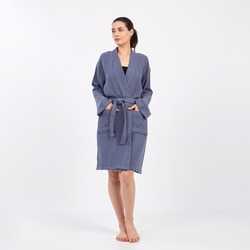 Indigo Blue Pamuklu Müslin Bornoz