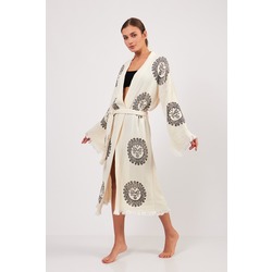 Helios Taş Baskılı Pamuklu Müslin Kimono