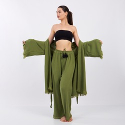 Classic Pamuklu Müslin Kimono Yeşil Takım