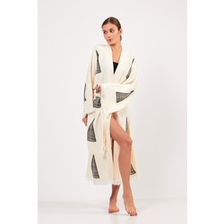 Piramit Desenli Taş Baskılı Pamuklu Müslin Kimono