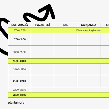 HAFTA İÇİ DERS ÇALIŞMA PLANI/PROGRAMI LİSE/YKS ÖĞRENCİLERİ İÇİN ÇALIŞMA PLANI