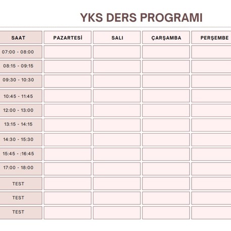 YKS DERS PLANI/PROGRAMI 5 GÜN