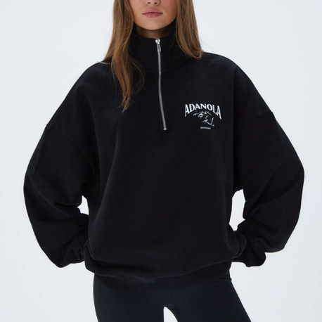 ADANOLA Oversized Fermuarlı Outdoor Sweatshirt - Siyah