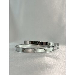 Silver Taşlı Çelik Kelepçe Bileklik 