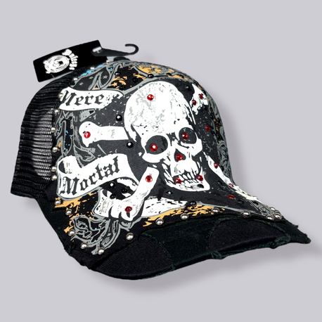 Bulzeye Y2K Skull Vintage Rhinestone Şapka