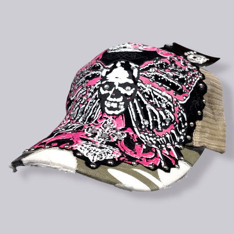Bulzeye Y2K Pink Skull Vintage Rhinestone şapka