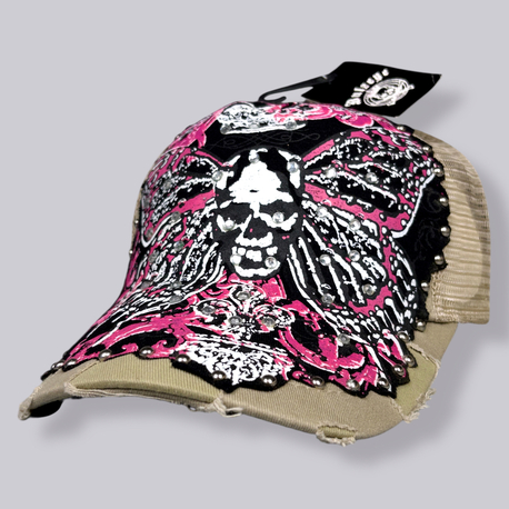 Bulzeye Y2K Pink Skull Vintage Rhinestone Şapka