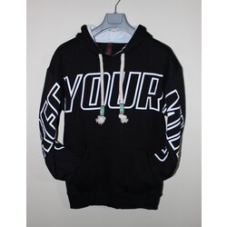 Oversize Üç İplik Ayıcık Baskılı Siyah Sweatshirt