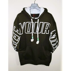Oversize Üç İplik Ayıcık Baskılı Haki Sweatshirt