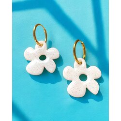 Beyaz glitter büyük çiçek charm küpe