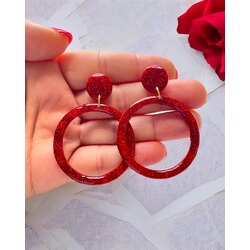 Shiny- Kırmızı Parıltılı Sallantılı Küpe 