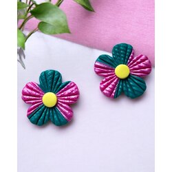  çiçek sabit küpe - pembe yeşil  mavi