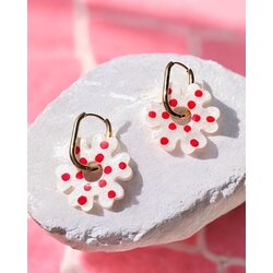Mix & Match donut charm küpe —beyaz kırmızı puantiyeli