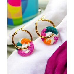 Dokulu Sakura Koleksiyonu-Çelik halkalı küpe