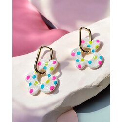 Mix & Match büyük çiçek charm - Beyaz renkli puantiyeli