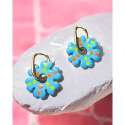 Mix & Match donut charm küpe - Mavi yeşil turuncu puantiyeli