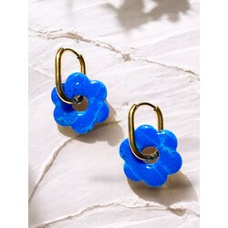 Mavi- Mini çiçek Çelik Halkalı Küpe