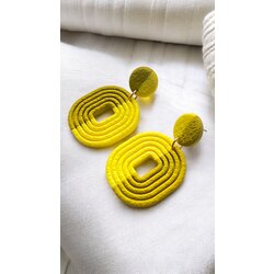 Renk Bloklu Küpe- Yağ Yeşili Limon Sarısı