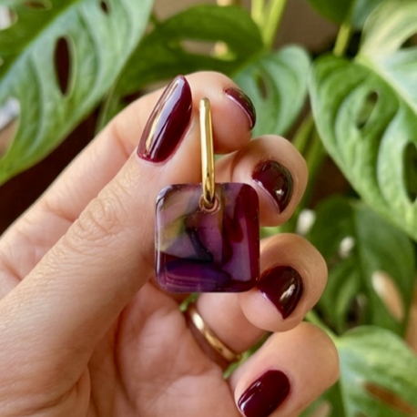 kızıl zeytin kare charm halka küpe