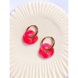 Pembe Çelik Halkalı Mini Küpe
