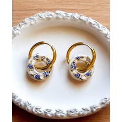 Kintsugi serisi- yuvarlak Charmlı Çelik Halkalı Küpe