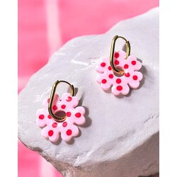 Mix & Match donut charm küpe- Pembe kırmızı puantiyeli