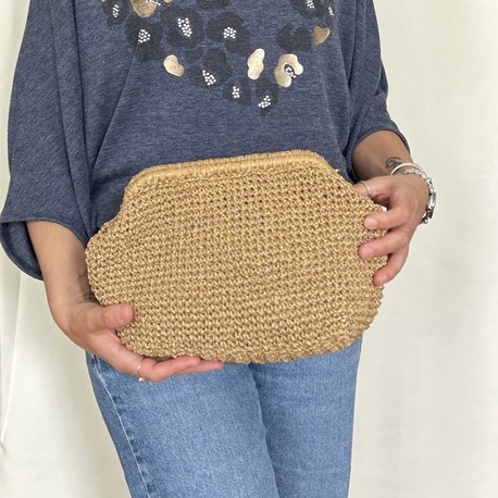 İris El Örgüsü Simli Hasır/Natural Astarlı Kadın Çanta, Clutch, El Yapımı