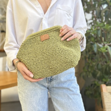 İris El Örgüsü Yeşil/ Haki Astarlı Kadın Çanta, Clutch, El Yapımı