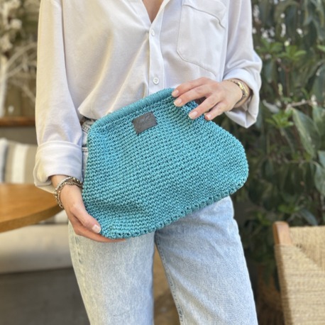 İris El Örgüsü Turkuaz Astarlı Kadın Çanta, Clutch, El Yapımı