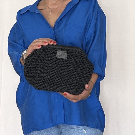 İris El Örgüsü  Siyah Astarlı Kadın Çanta, Clutch, El Yapımı